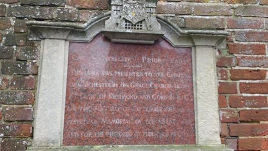 Dedication panel for Priory Park. Given to the city in 1918.